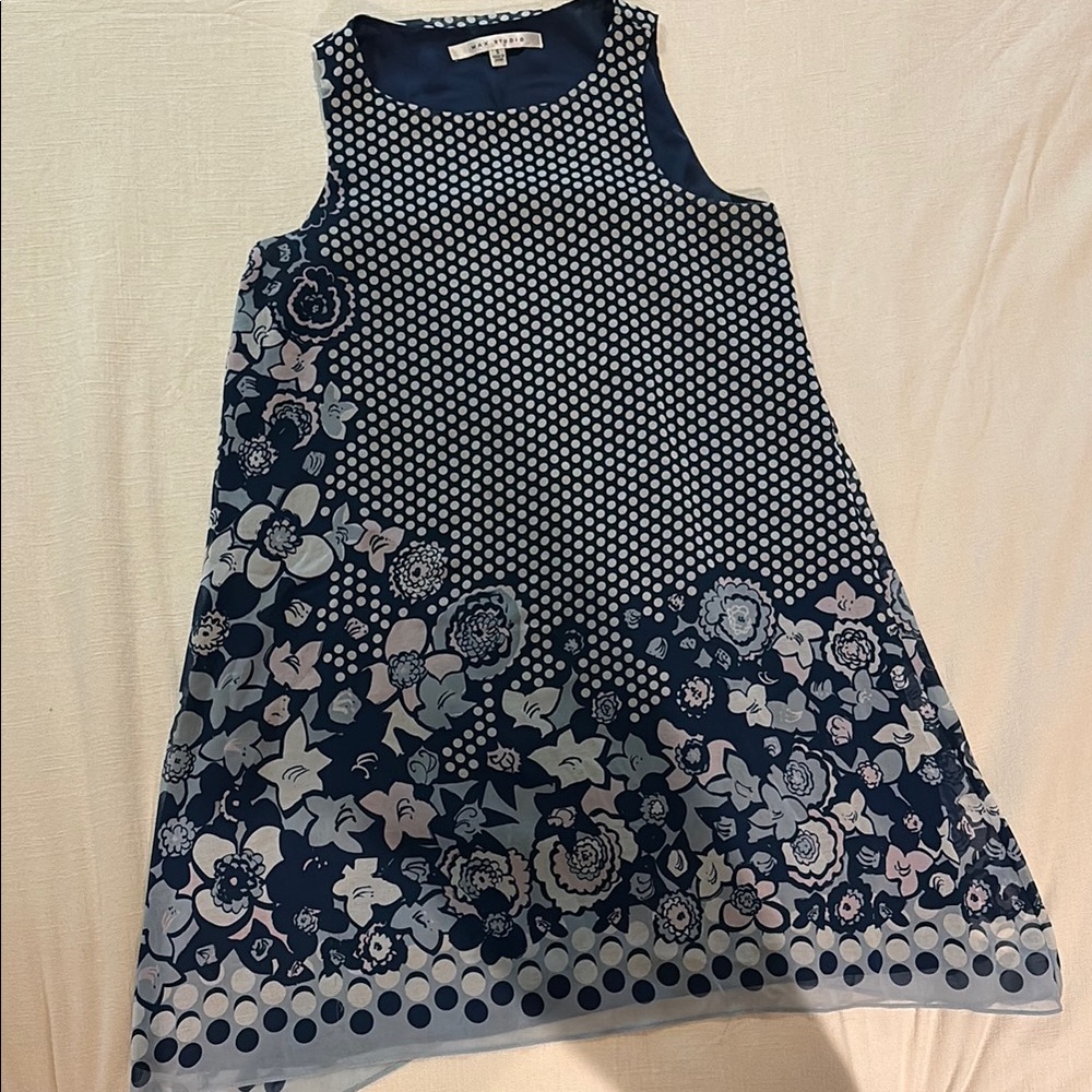Max Studio Navy and Cream Polka Dot Dress